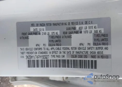 2015 Mazda Mazda3 I Touring из США, поврежденный, VIN 3MZBM1V74FM160927